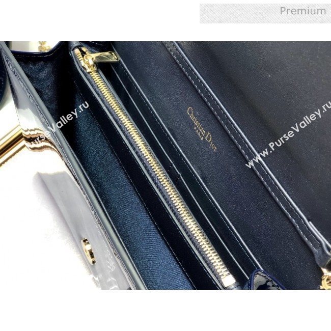Dior 30 Montaigne CD Patent Calfskin Wallet on Chain WOC Navy Blue 2019 (XXG-0021726)