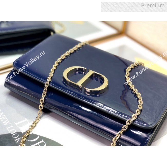 Dior 30 Montaigne CD Patent Calfskin Wallet on Chain WOC Navy Blue 2019 (XXG-0021726)