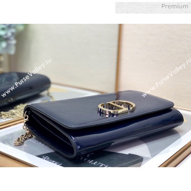 Dior 30 Montaigne CD Patent Calfskin Wallet on Chain WOC Navy Blue 2019 (XXG-0021726)