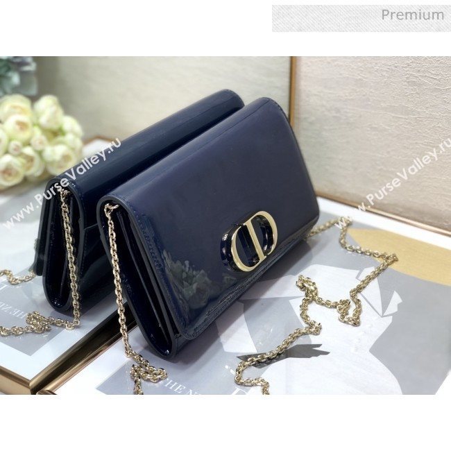 Dior 30 Montaigne CD Patent Calfskin Wallet on Chain WOC Navy Blue 2019 (XXG-0021726)