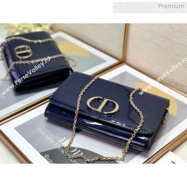 Dior 30 Montaigne CD Patent Calfskin Wallet on Chain WOC Navy Blue 2019 (XXG-0021726)