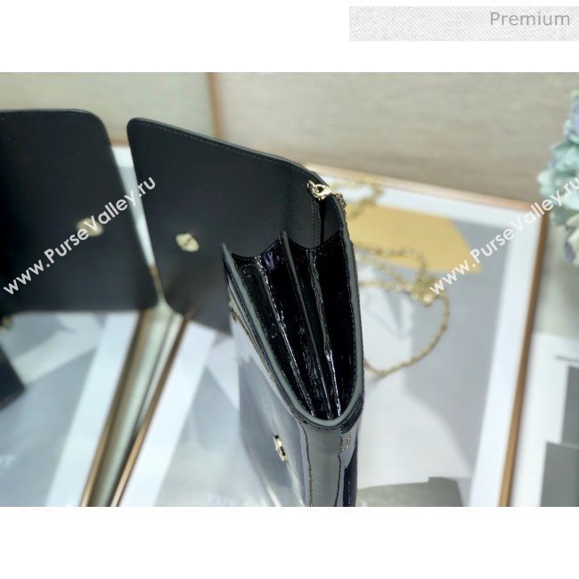 Dior 30 Montaigne CD Patent Calfskin Wallet on Chain WOC Black 2019 (XXG-0021723)