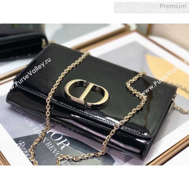 Dior 30 Montaigne CD Patent Calfskin Wallet on Chain WOC Black 2019 (XXG-0021723)