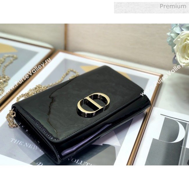 Dior 30 Montaigne CD Patent Calfskin Wallet on Chain WOC Black 2019 (XXG-0021723)