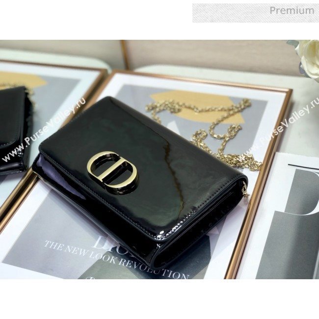 Dior 30 Montaigne CD Patent Calfskin Wallet on Chain WOC Black 2019 (XXG-0021723)
