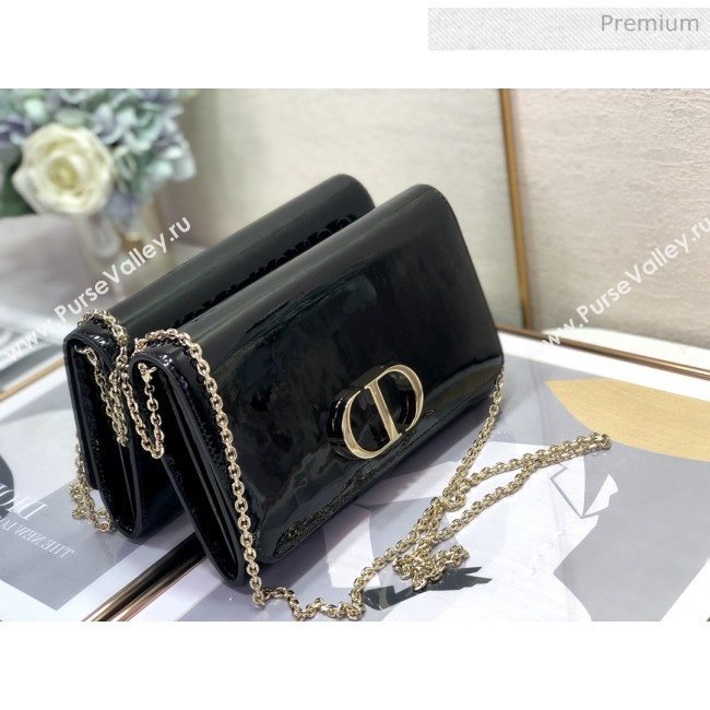 Dior 30 Montaigne CD Patent Calfskin Wallet on Chain WOC Black 2019 (XXG-0021723)