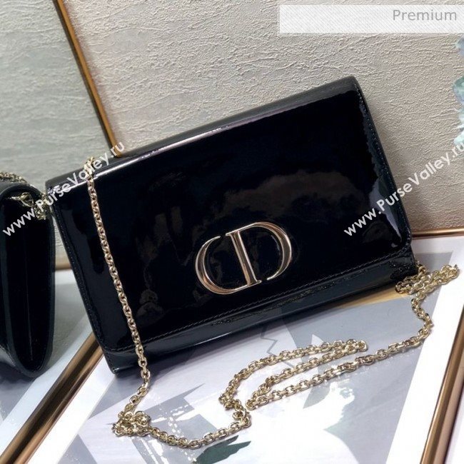 Dior 30 Montaigne CD Patent Calfskin Wallet on Chain WOC Black 2019 (XXG-0021723)