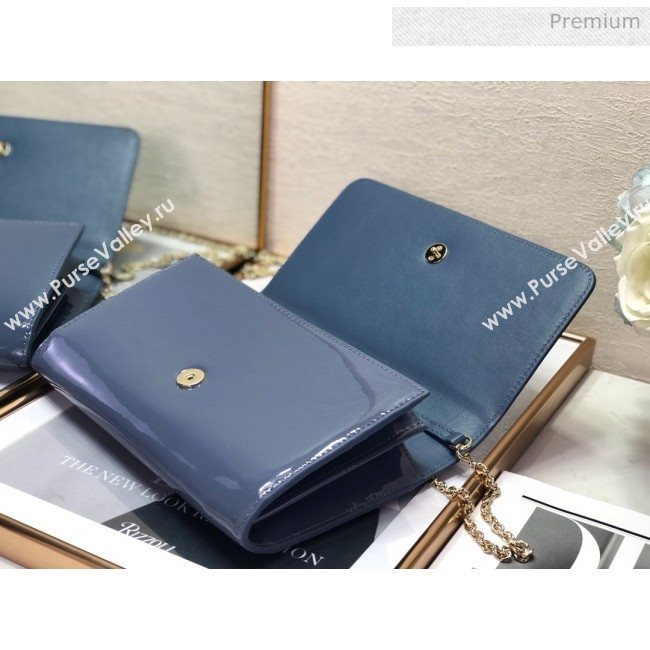 Dior 30 Montaigne CD Patent Calfskin Wallet on Chain WOC Light Blue 2019 (XXG-0021727)