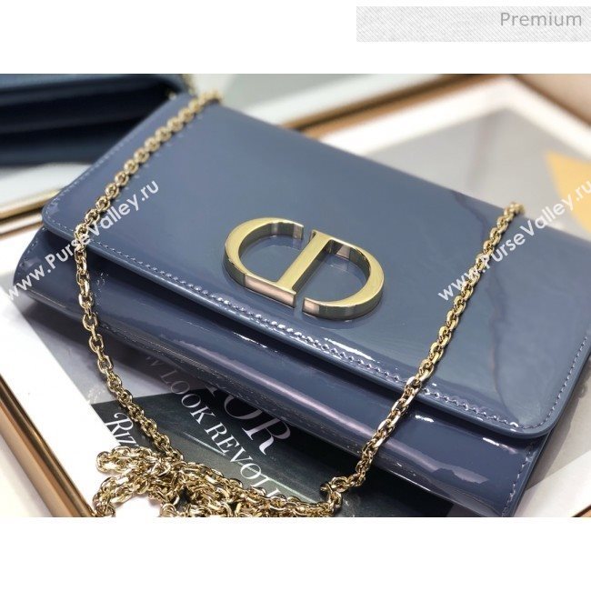 Dior 30 Montaigne CD Patent Calfskin Wallet on Chain WOC Light Blue 2019 (XXG-0021727)