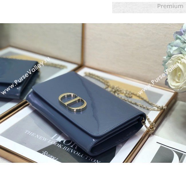 Dior 30 Montaigne CD Patent Calfskin Wallet on Chain WOC Light Blue 2019 (XXG-0021727)