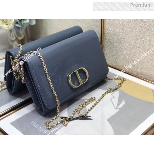 Dior 30 Montaigne CD Patent Calfskin Wallet on Chain WOC Light Blue 2019 (XXG-0021727)