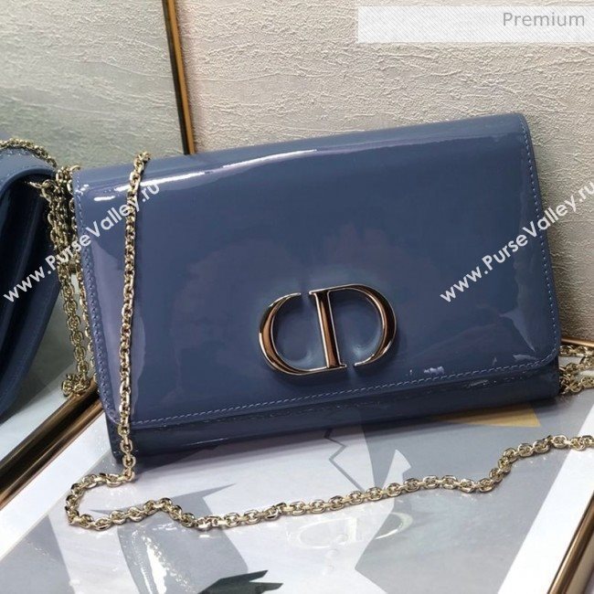 Dior 30 Montaigne CD Patent Calfskin Wallet on Chain WOC Light Blue 2019 (XXG-0021727)