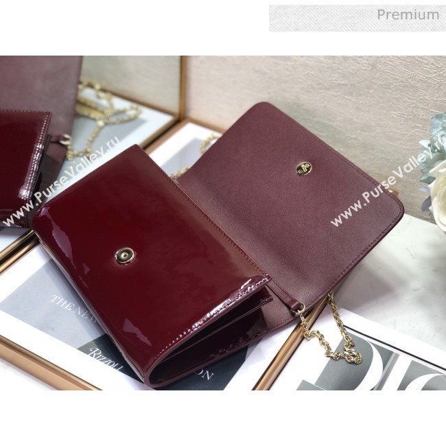 Dior 30 Montaigne CD Patent Calfskin Wallet on Chain WOC Burdundy 2019 (XXG-0021725)