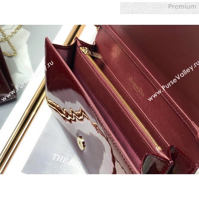 Dior 30 Montaigne CD Patent Calfskin Wallet on Chain WOC Burdundy 2019 (XXG-0021725)