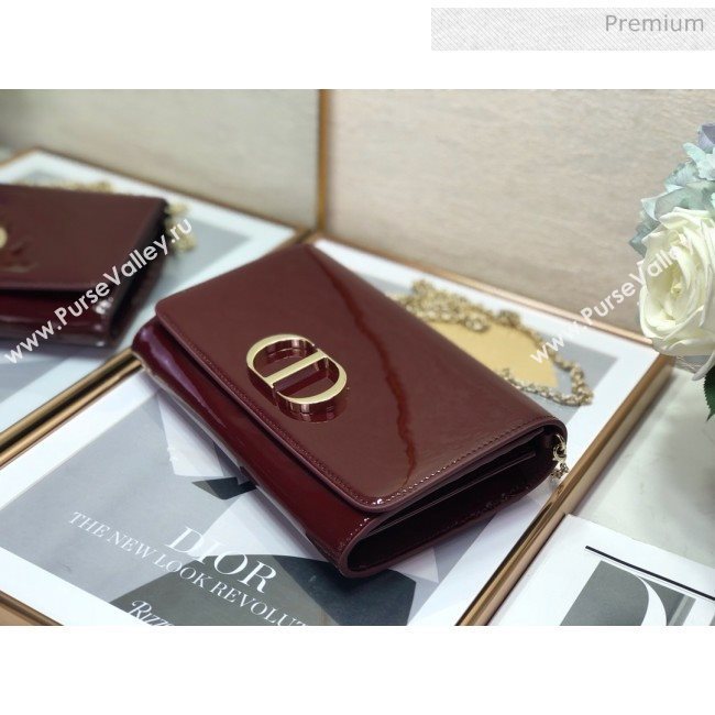 Dior 30 Montaigne CD Patent Calfskin Wallet on Chain WOC Burdundy 2019 (XXG-0021725)