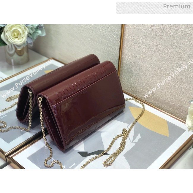 Dior 30 Montaigne CD Patent Calfskin Wallet on Chain WOC Burdundy 2019 (XXG-0021725)