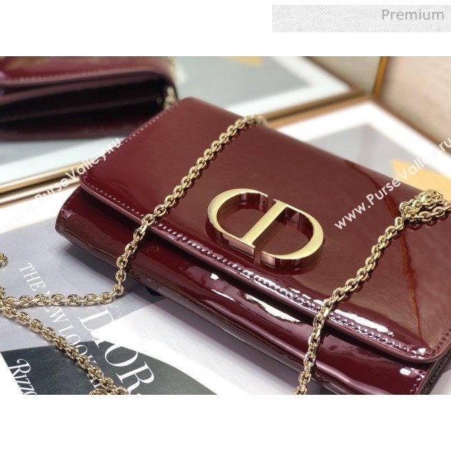 Dior 30 Montaigne CD Patent Calfskin Wallet on Chain WOC Burdundy 2019 (XXG-0021725)
