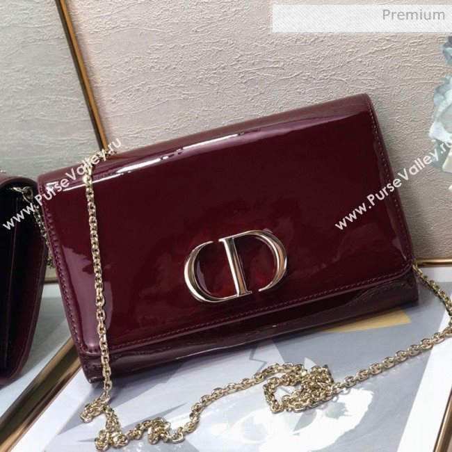 Dior 30 Montaigne CD Patent Calfskin Wallet on Chain WOC Burdundy 2019 (XXG-0021725)