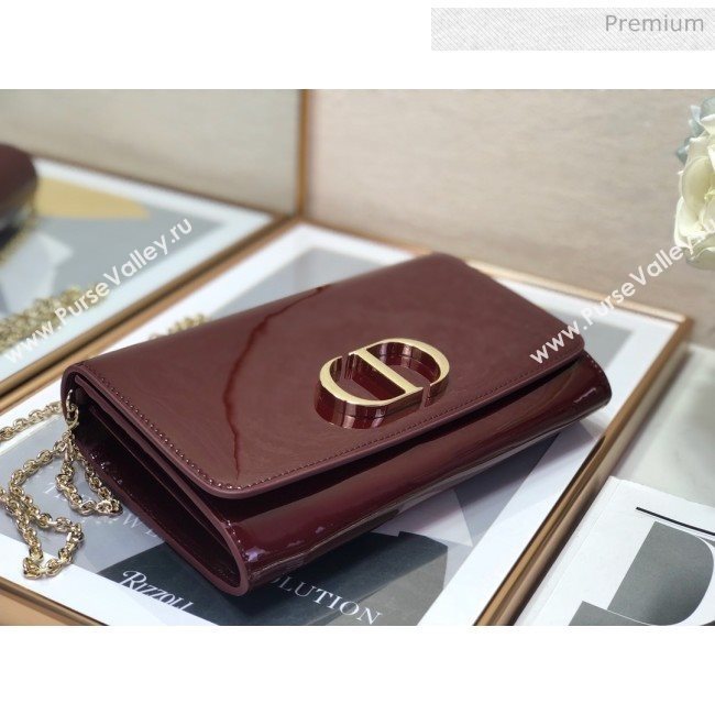 Dior 30 Montaigne CD Patent Calfskin Wallet on Chain WOC Burdundy 2019 (XXG-0021725)
