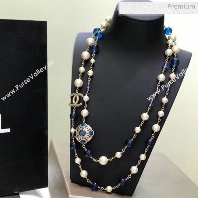 Chanel Pearl Long Necklace Peacock Blue 2019 (YF-9120668)
