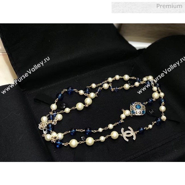 Chanel Pearl Long Necklace Peacock Blue 2019 (YF-9120668)