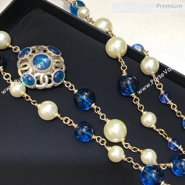 Chanel Pearl Long Necklace Peacock Blue 2019 (YF-9120668)
