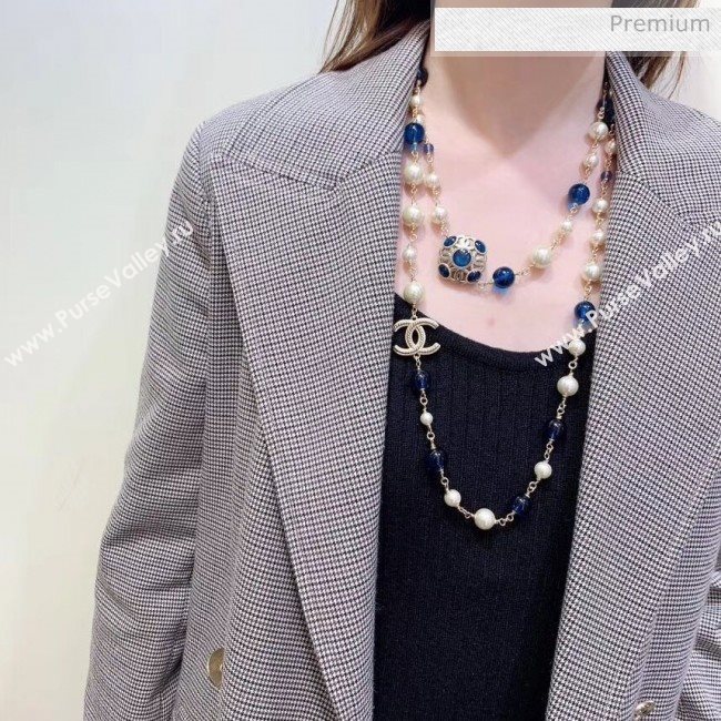 Chanel Pearl Long Necklace Peacock Blue 2019 (YF-9120668)