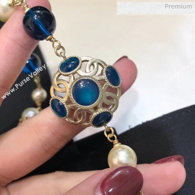 Chanel Pearl Long Necklace Peacock Blue 2019 (YF-9120668)