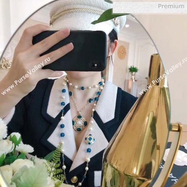 Chanel Pearl Long Necklace Peacock Blue 2019 (YF-9120668)