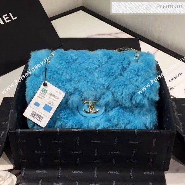 Chanel Shearling Lambskin Medium Flap Bag AS1063 Blue 03 2019 (KAIS-9111409)