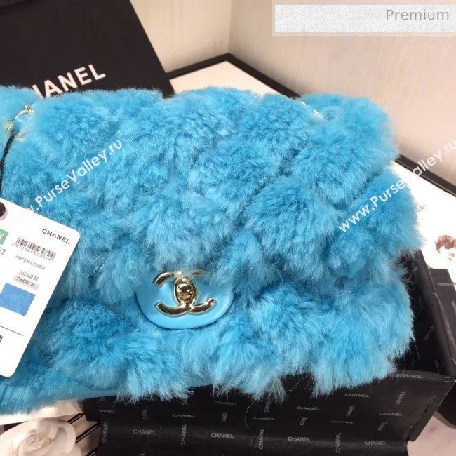 Chanel Shearling Lambskin Medium Flap Bag AS1063 Blue 03 2019 (KAIS-9111409)