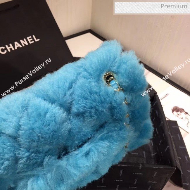 Chanel Shearling Lambskin Medium Flap Bag AS1063 Blue 03 2019 (KAIS-9111409)