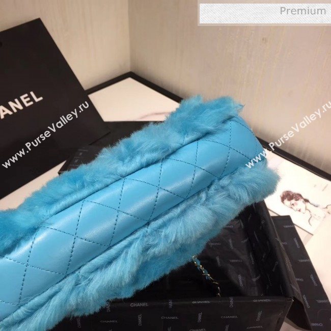 Chanel Shearling Lambskin Medium Flap Bag AS1063 Blue 03 2019 (KAIS-9111409)