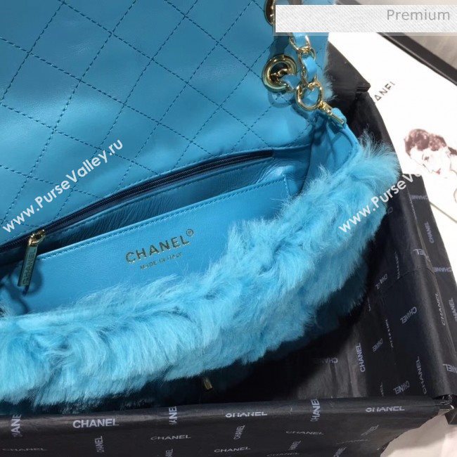 Chanel Shearling Lambskin Medium Flap Bag AS1063 Blue 03 2019 (KAIS-9111409)