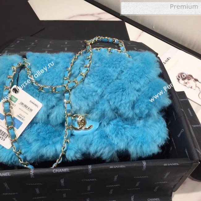 Chanel Shearling Lambskin Medium Flap Bag AS1063 Blue 03 2019 (KAIS-9111409)