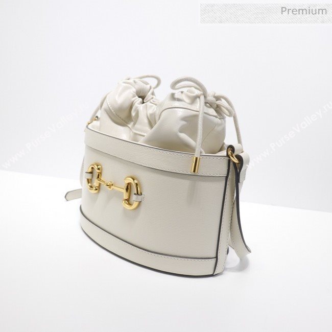 Gucci 1955 Horsebit Bucket Bag 602118 White Leather 2019 (DLH-9111901)