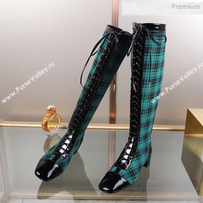 Dior Naughtily-D Check Lac-up High Boots Green 2019 (DLY-9111531)