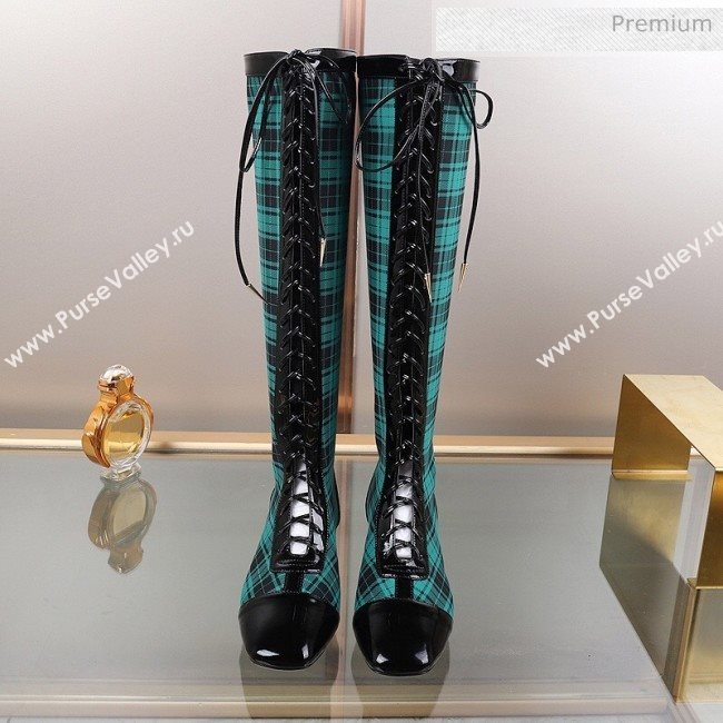 Dior Naughtily-D Check Lac-up High Boots Green 2019 (DLY-9111531)