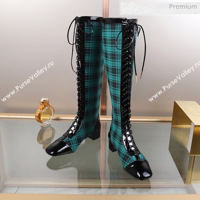 Dior Naughtily-D Check Lac-up High Boots Green 2019 (DLY-9111531)