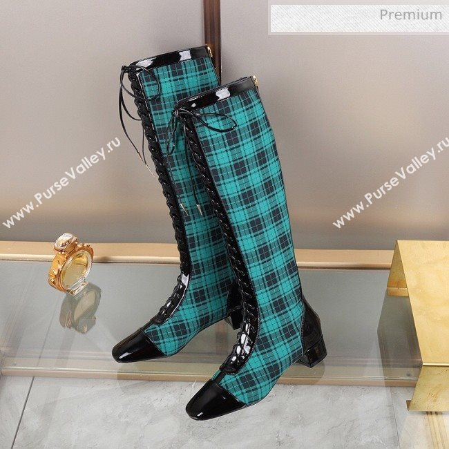 Dior Naughtily-D Check Lac-up High Boots Green 2019 (DLY-9111531)