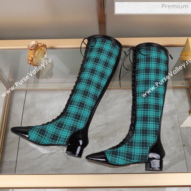 Dior Naughtily-D Check Lac-up High Boots Green 2019 (DLY-9111531)