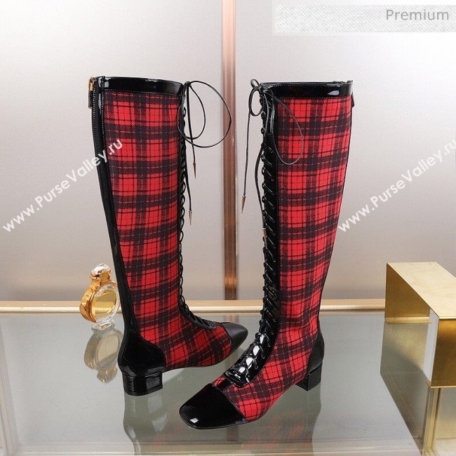 Dior Naughtily-D Check Lac-up High Boots Red 2019 (DLY-9111532)