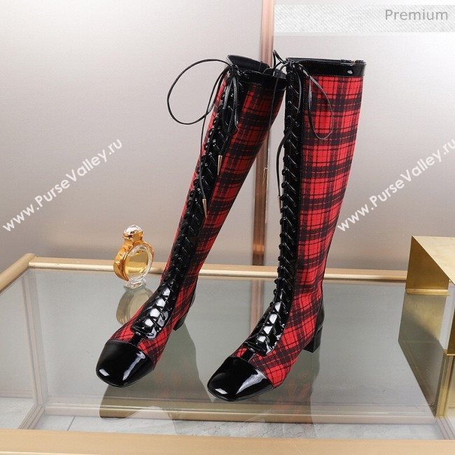 Dior Naughtily-D Check Lac-up High Boots Red 2019 (DLY-9111532)