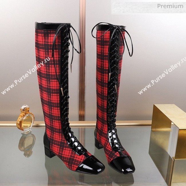 Dior Naughtily-D Check Lac-up High Boots Red 2019 (DLY-9111532)