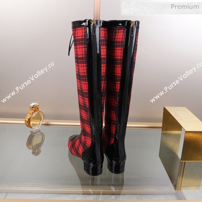 Dior Naughtily-D Check Lac-up High Boots Red 2019 (DLY-9111532)