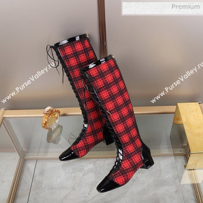 Dior Naughtily-D Check Lac-up High Boots Red 2019 (DLY-9111532)