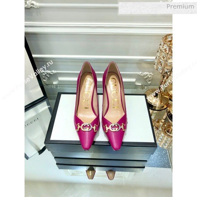Gucci Zumi G Horsebit Mid-heel Leather Pump 596860 Fuchsia 2019 (DLY-9102504)