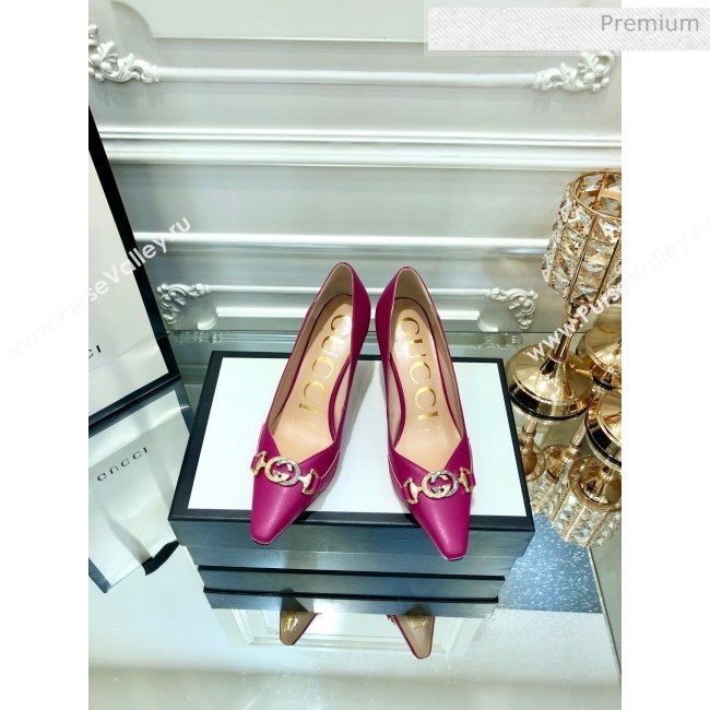 Gucci Zumi G Horsebit Mid-heel Leather Pump 596860 Fuchsia 2019 (DLY-9102504)