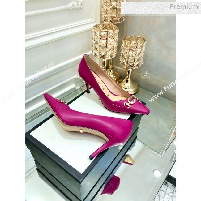 Gucci Zumi G Horsebit Mid-heel Leather Pump 596860 Fuchsia 2019 (DLY-9102504)
