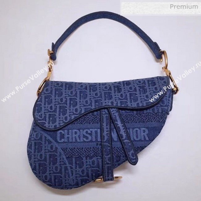 Dior Saddle Medium Bag in Embroidered Oblique Canvas Blue 2019 (BINF-9102409)